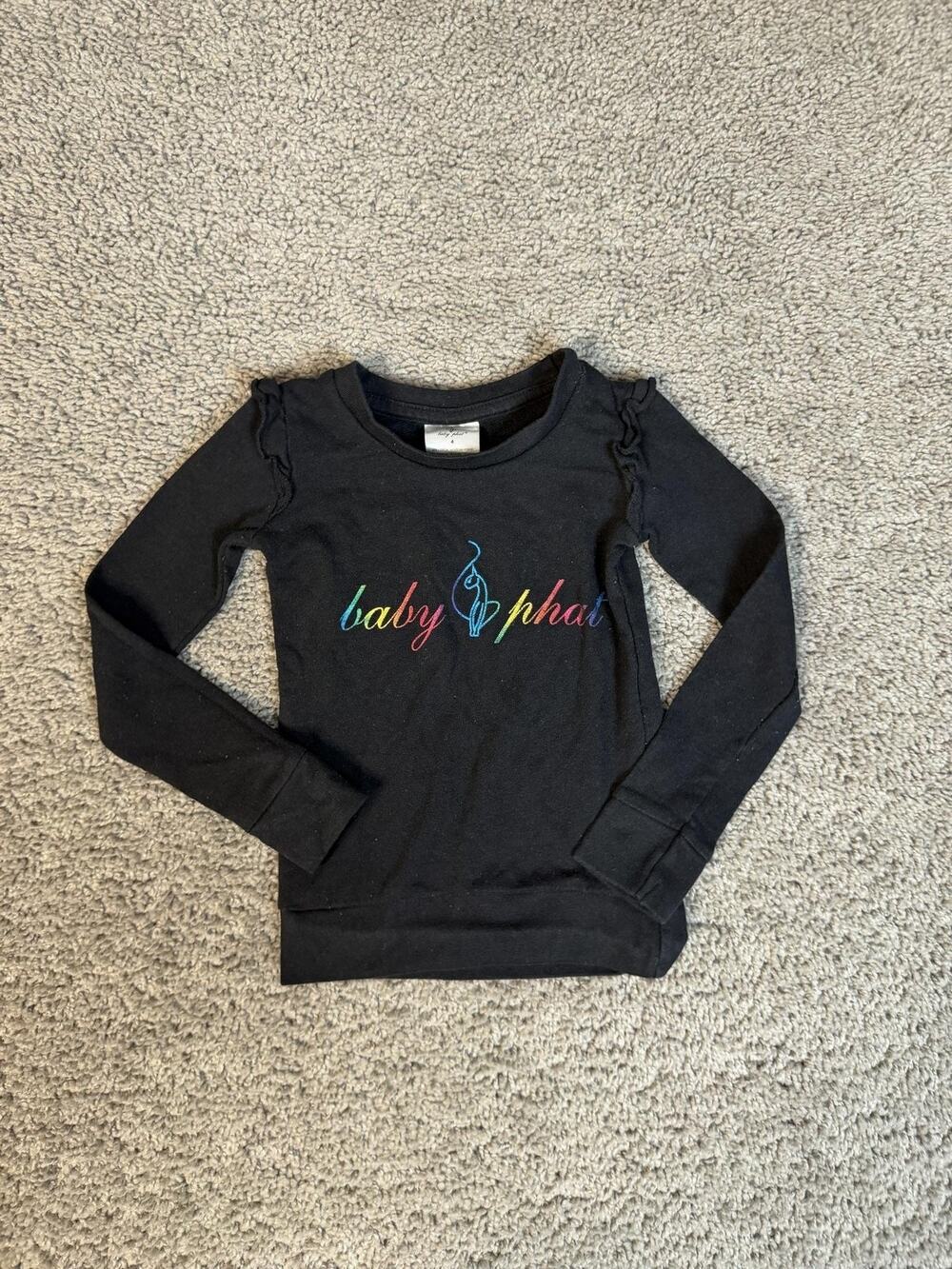 Baby Phat Shirt Girls 4 Black Long Sleeve Pullover Ruffle Lined Fleece